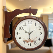 欧式实木双面挂钟客厅创意，两面钟表美式田园欧式现代静音石英钟