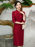 秋季旗袍中长款复古改良新中式，国风妈妈日常七分袖大码礼服裙