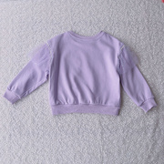 2023春款女童纯棉气质印花紫色，蕾丝长袖圆领套头卫衣