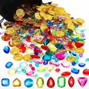 儿童宝石玩具钻石女孩七彩色亚克力塑料仿水晶夜光公主金币宝箱