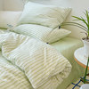 ins日系抹茶绿条全棉四件套水洗纯棉小清新被套罩床单薄荷绿条纹