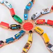 火车轨道玩具木质电动遥控小火车头玩具兼容米兔BRIO木制轨道套装