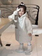 yfy冬季女童长款加厚棉服棉衣，米色连帽羊羔毛双面(毛双面)穿儿童外套风衣