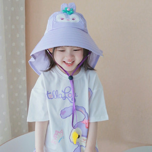儿童遮阳帽子夏季超大檐披肩防紫外线太阳帽男女宝宝沙滩防晒帽