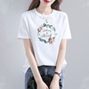 韩国纯棉t恤女短袖夏季设计感宽松半袖时尚花环图案印花欧货体恤
