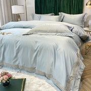 欧式夏季冰丝四件套轻奢丝滑裸睡被套简约真丝酒店风床单床上用品