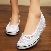 夏季老北京布鞋女鞋网面护士鞋白色坡跟上班工作鞋网鞋透气美容鞋
