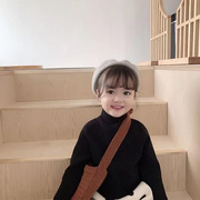 韩版洋气男女儿童秋冬加厚半高领套头毛衣纯色百搭针织衫打底衫