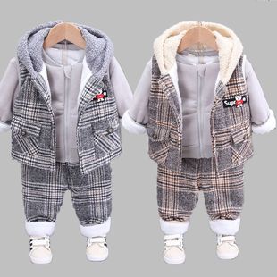 秋冬装0-1-2-3岁半男宝宝衣服，冬天婴儿童加绒套装女童装三件套潮5