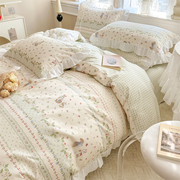 韩式床上四件套纯棉全棉雪纺花边公主风被套床单床笠活性亲肤
