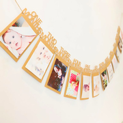 宝宝周岁照片墙布置相框拉旗生日拉花拉旗照片横幅甜品台装扮拉花