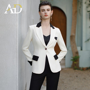 AD女士西装外套设计感小众春装2024高端拱针工艺西服套装白色