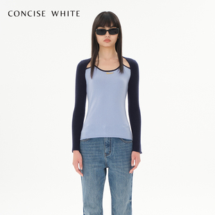 CONCISE-WHITE简白镂空假两件针织衫套头毛衣23秋设计师品牌