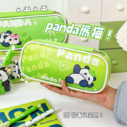 卡通可爱熊猫笔袋双层大容量学生女生简约文具盒高颜值化妆包