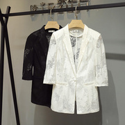 蕾丝镂空西装外套女薄款设计感小众2021减龄炸街上衣单件西服