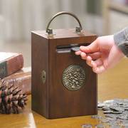 实木存钱罐箱硬币女孩，男孩储蓄罐创意储钱罐可取存钱箱零钱罐带锁