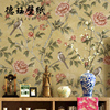 中式壁纸田园花鸟大花无纺布，墙纸土黄色中国风，客厅卧室背景墙国潮