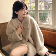 韩国水貂绒长毛大衣女冬季高级软糯加厚保暖环保，皮草毛毛外套