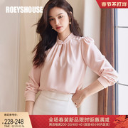 罗衣新中式国风浅粉色衬衫，2024春装泡泡袖衬衣气质上衣09254