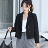 小个子黑色长袖西装外套，女20243春秋设计感小众职业短款上衣