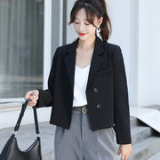 小个子黑色长袖西装外套女2023春秋设计感小众职业短款上衣