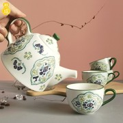 欧式创意茶具套装咖啡器具手绘花朵茶壶带滤网浅浮雕茶杯咖啡杯