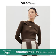 nexy.co奈蔻2023年秋季时尚，设计感小众镂空套头长袖针织衫女