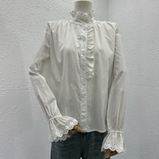 时尚法式立领白色衬衫，女春秋复古长袖纯色，衬衣内搭上衣潮
