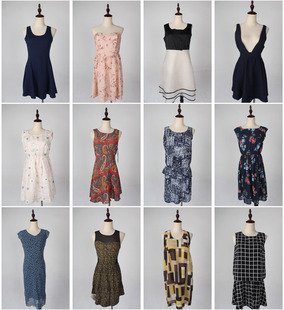 vintage古着韩系轻熟风无袖雪纺，印花小各种价位，中长款连衣裙x385