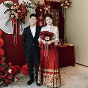 新中式国风晨袍汉服马面裙套装敬酒服新娘结婚便装回门订婚礼服裙