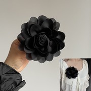 黑色大花朵胸针高质感(高质感)气质缎面布艺花朵，胸花超美外套配饰别针夹子