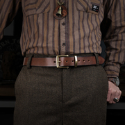 手工头层牛皮皮带，植鞣纯牛皮复古铜针扣男士工装裤做旧真皮裤腰带