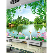 中式客厅电视背景墙装饰壁纸壁画，流水生财风景，画影视墙八骏图墙布