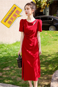 红色连衣裙女2024夏气质高级感法式性感镂空显瘦开叉裙子
