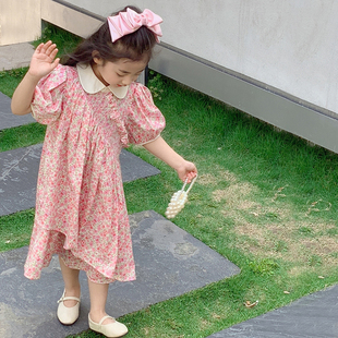 韩国童装女童短袖连衣裙，夏装2024儿童大童夏季碎花，甜美洋气公主裙