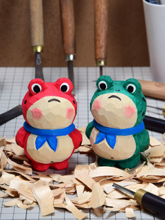 手工木雕网红卖崽青蛙摆件，手作生日礼物女生创意可爱木质网红