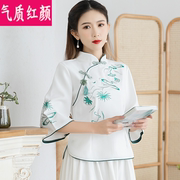 春夏季民国中国风学生装复古中式女装改良唐装棉麻旗袍上衣茶艺服
