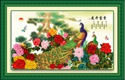 丝带绣花开富贵孔雀吉祥图四客厅大挂画牡丹迎客松非十字