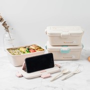 简约日式单层便当盒便携可微波加热麦秆饭盒学生上班族带饭餐盒双