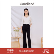 Goodland美地女装2023秋季通勤百搭喇叭裤休闲裤弹力黑色长裤