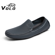 VOLO/犀牛豆豆鞋男款夏季男士透气休闲软底套脚平跟鞋头层牛皮鞋
