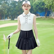 高尔夫球服女装上衣夏季短袖t恤无袖背心，修身显瘦polo衫