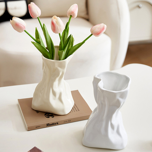 简约现代创意陶瓷花瓶水养轻奢客厅装饰摆件玄关餐边桌郁金香仿真