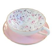 英式下午茶骨瓷宽口茶杯 可爱玫瑰花花茶杯碟家用办公室陶瓷茶具
