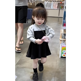 韩国童装女童连衣裙春秋，款2024洋气宝宝时尚，韩版儿童拼接长袖裙子