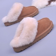 毛毛拖鞋女外穿皮毛一体，保暖棉鞋秋冬季休闲真皮羊毛包头雪地靴