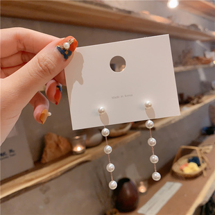 韩国2023s925银针气质珍珠，耳钉耳线长款女适合胖脸的耳环网红