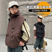 男童工装马甲春秋款，2024韩版春季中大童，背心时髦儿童春装外套