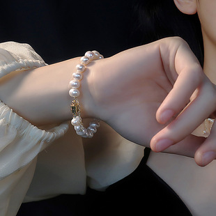 复古几何不规则淡水珍珠手链，简约时尚设计手环，欧美宫廷风气质手饰