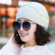 毛线帽子女冬天韩版休闲百搭羊毛混纺加绒保暖针织帽防寒护耳帽